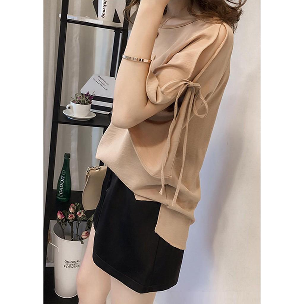Áo chiffon nữ cổ tròn form rộng tay cánh tiên, chất vải chiffon mềm mại thoáng mát, hàng nhập Quảng Châu