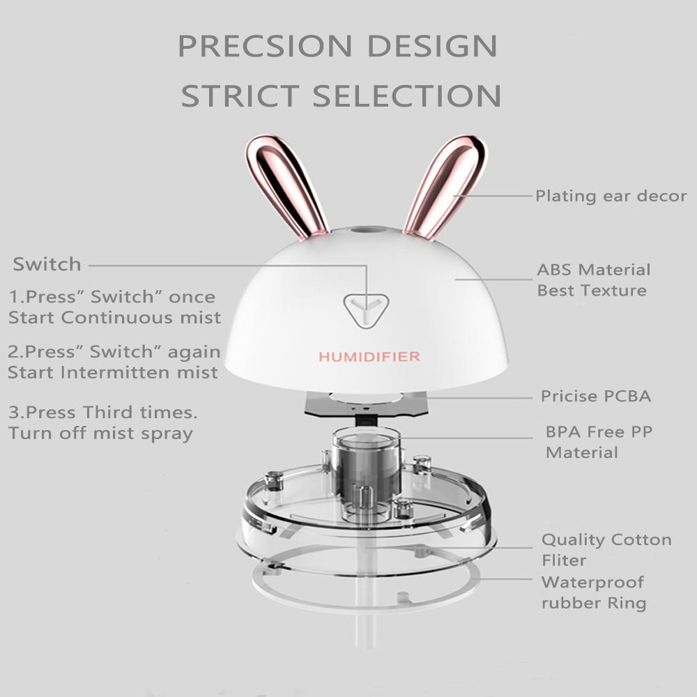 Máy Tạo Độ Ẩm Không Khí 300 Ml Hình Thỏ Dễ Thương Siêu Im Lặng USB Tinh Văn Phòng Không Khí Tươi Hơn Humidificador Máy Lọc Không Khí Sương máy Làm
