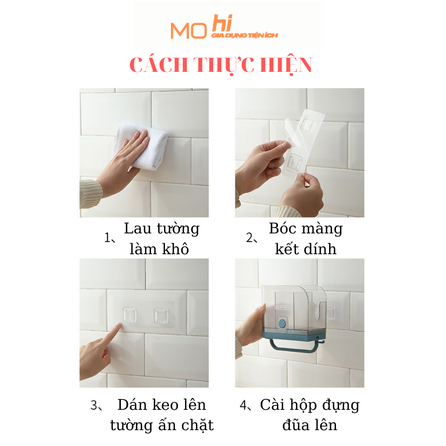 Hộp Đựng Đũa Muỗng Dán Tường Có Móc Treo Khăn MOHI CHOPSTICKBOX-Hàng Chính Hãng- Giao Màu Ngẫu Nhiên