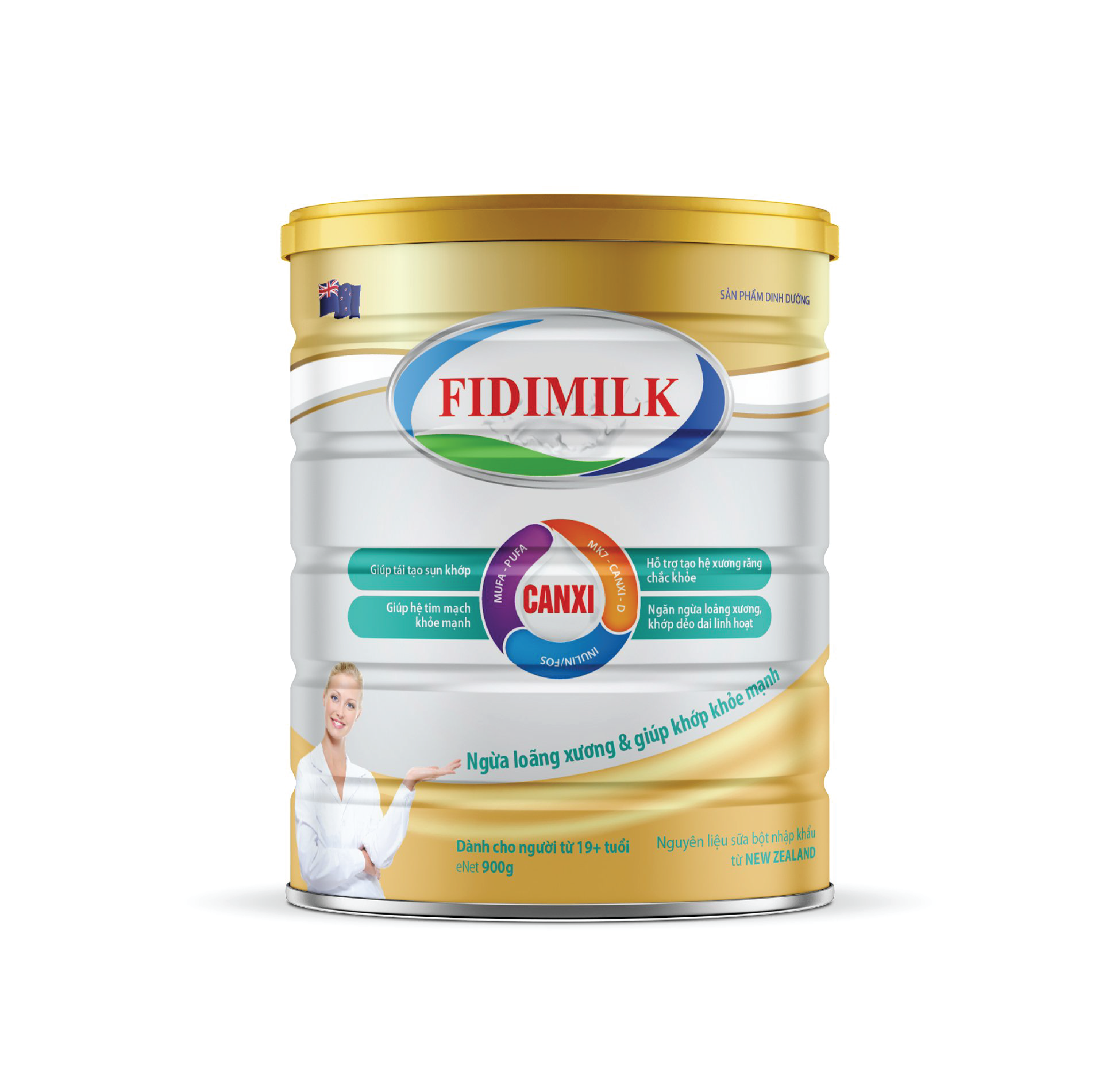 Combo 5 lon Sữa bột FIDIMILK CANXI lon 900g - Sản phẩm ngăn ngừa loãng xương.