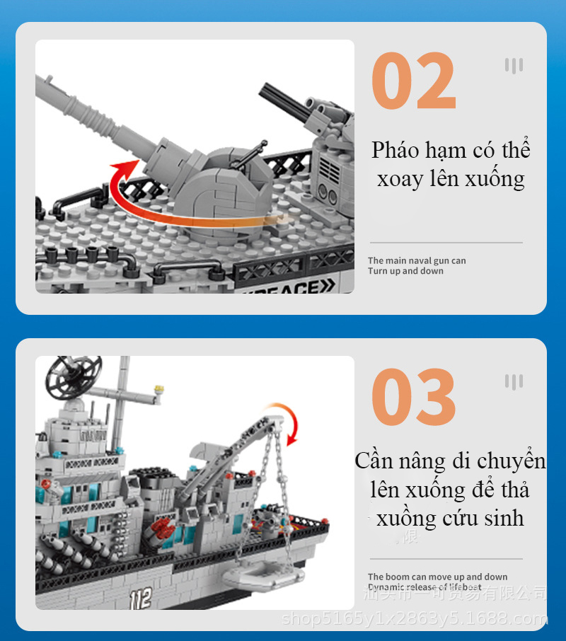 Đồ chơi lắp ghép hạm đội tàu chiến KAVY NO.8808  với 1560 chi tiết dài 75cm