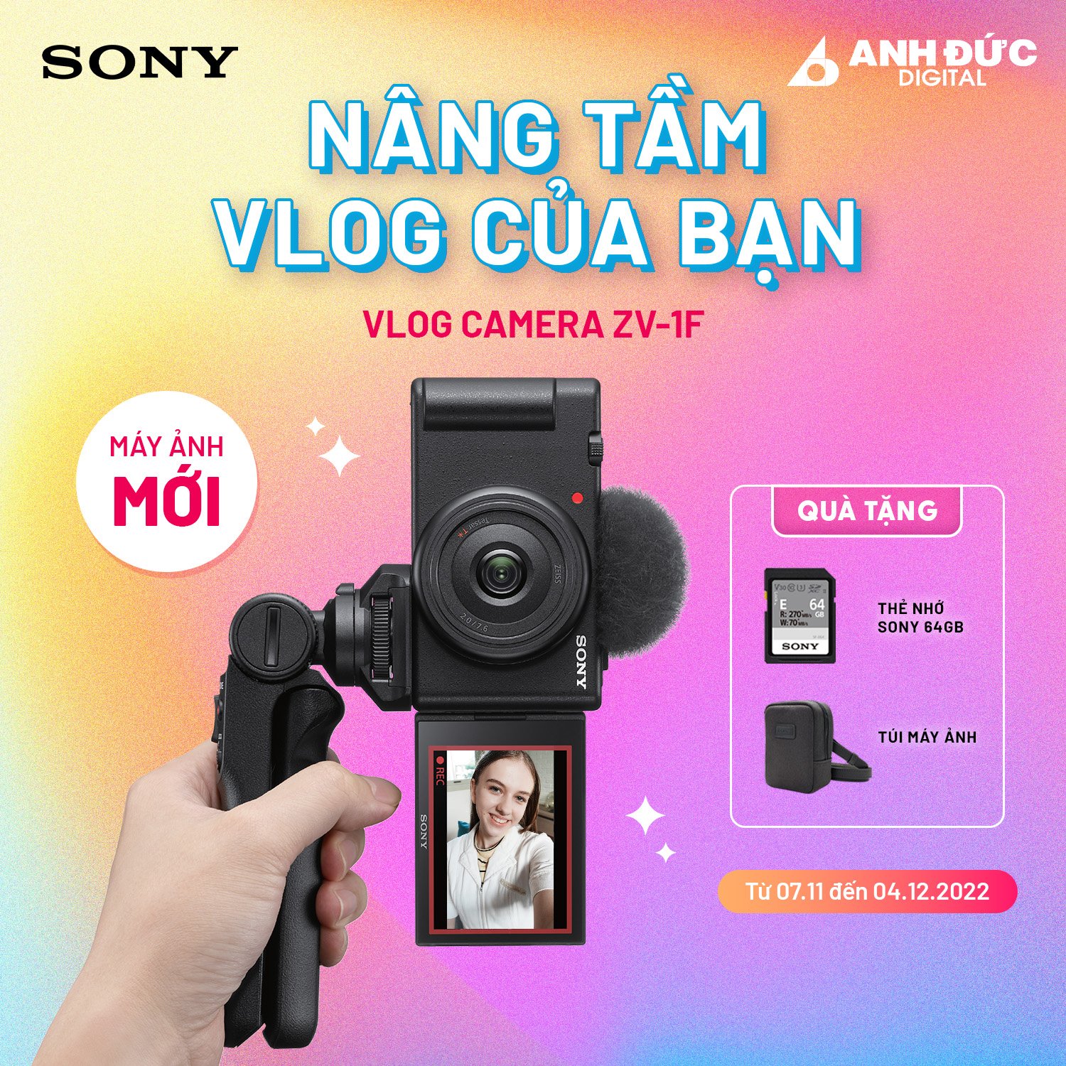 (Tặng Túi + Thẻ Nhớ 64GB) Máy Ảnh Vlog Sony ZV-1F | Black - Hàng Chính Hãng