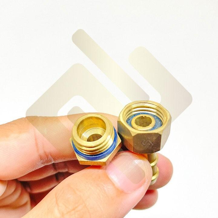 Nối thẳng hai đầu đuôi chuột nối gắn cắm ống nhựa mềm PU có trục ren tháo lắp trong ngoài - Đồng thau