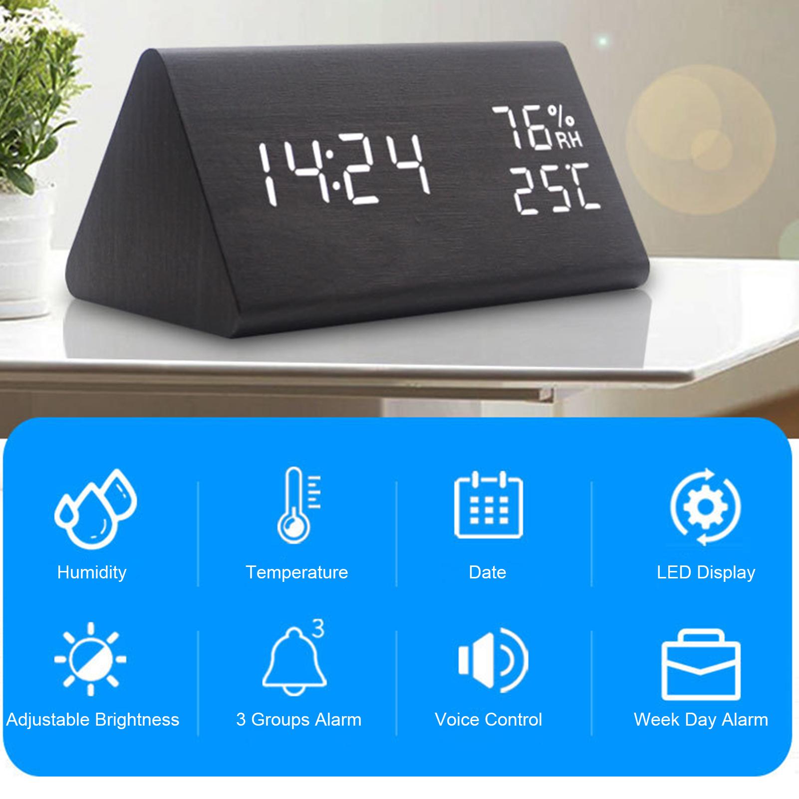 Đòng hồ LED báo thức bằng gỗ dể bàn với điều khiển bằng giọng nói