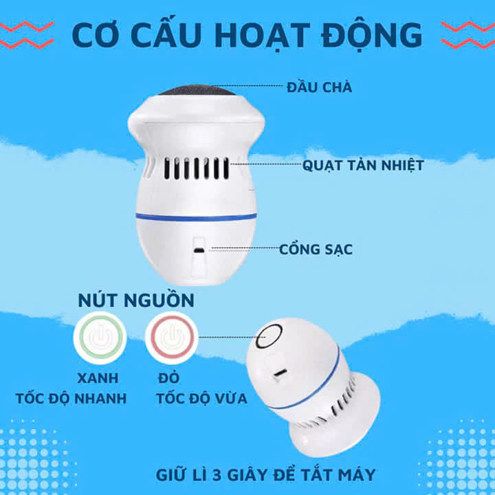 Máy Chà Gót Chân Chuyên Dụng Tẩy Da Chết, Dụng Cụ Mài Gót Chân Đẩy Lùi Chai Sạn Sạc Pin Tiện Lợi