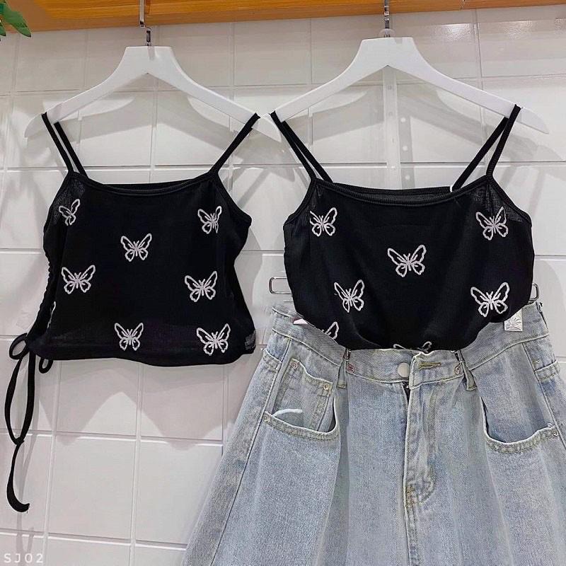 Áo Hai Dây, Áo 2 Dây CROPTOP BODY HÌNH BƯỚM Dây Rút Eo