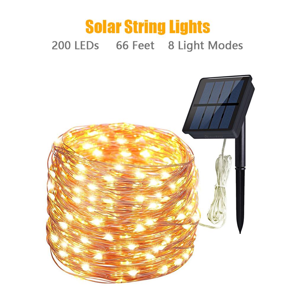 Đèn LED dây năng lượng mặt với 200 LED dài 66 feet