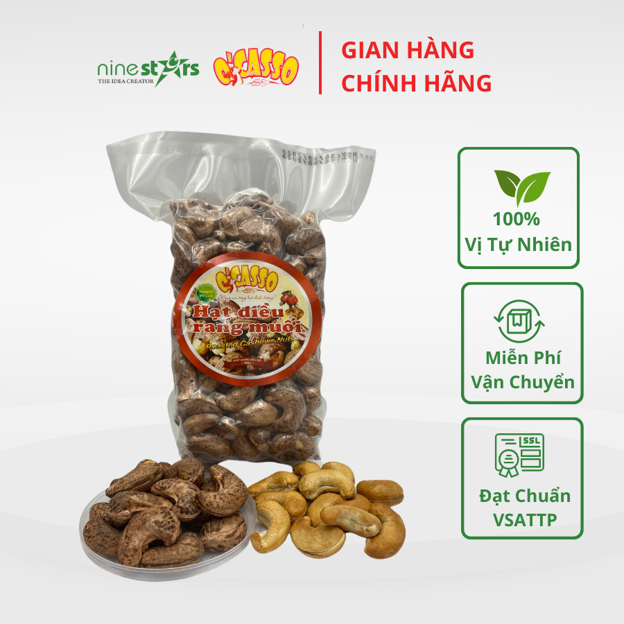 500G Hạt Điều Rang Muối Vỏ Lụa Loại Cồ O'Casso Gói Hút Chân Không