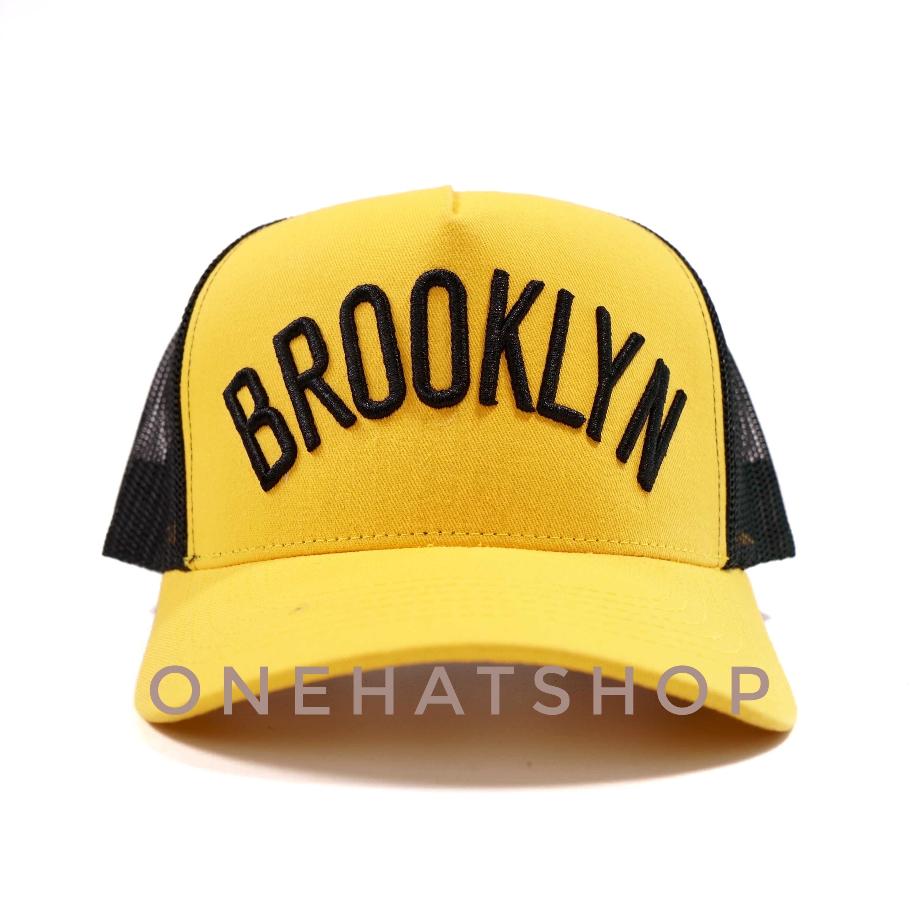 Nón kết đẹp fom trucker vải vàng - lưới Logo Brooklyn Brand One Hat