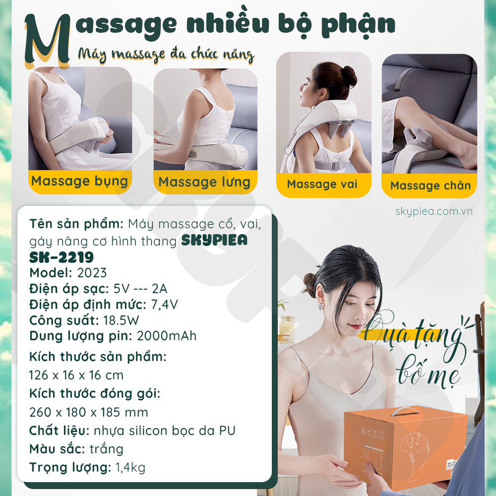 Máy massage cổ vai gáy SKYPIEA-2320, model 2023, bảo hành 12 tháng, massage toàn thân