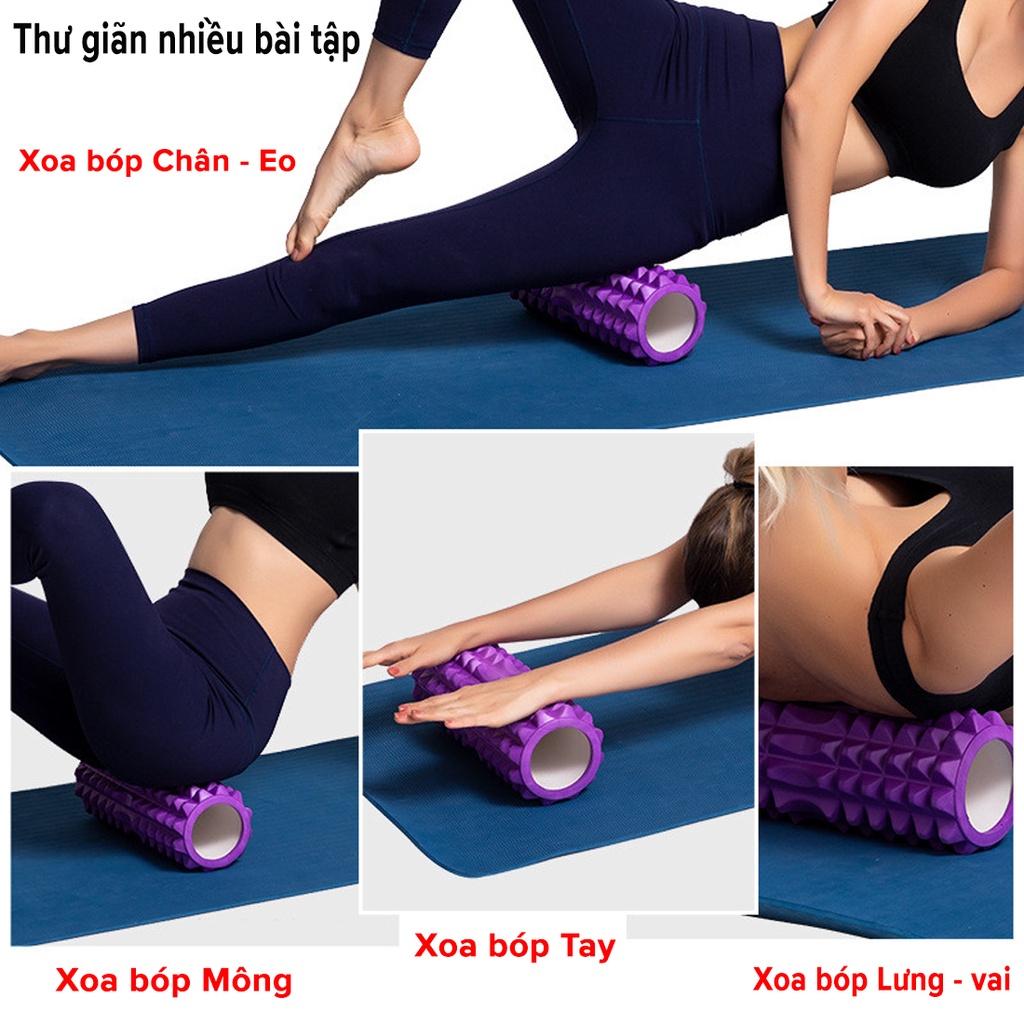 Foam Roller Massage Màu ĐEN - Con Lăn Yoga Matxa Tập Gym Tập Thể Thao Giãn Cơ Ống Trụ Lăn Xốp Có Gai Hãng Amalife