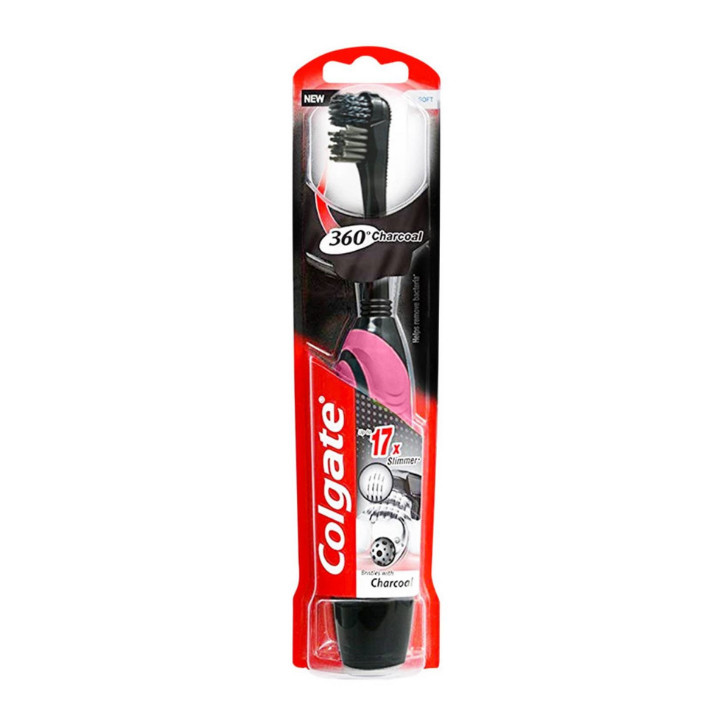 Bàn chải điện dùng pin Colgate 360 độ Charcoal than hoạt tính kháng vi khuẩn (Hồng)