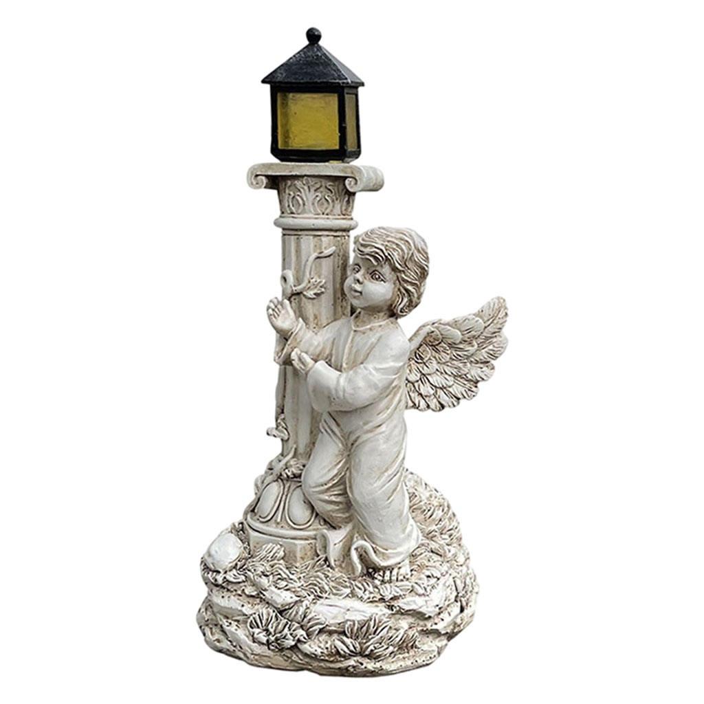 Roman Pillar Angel Figurine Statue Solar Energy Garden Yard Lawn Decors