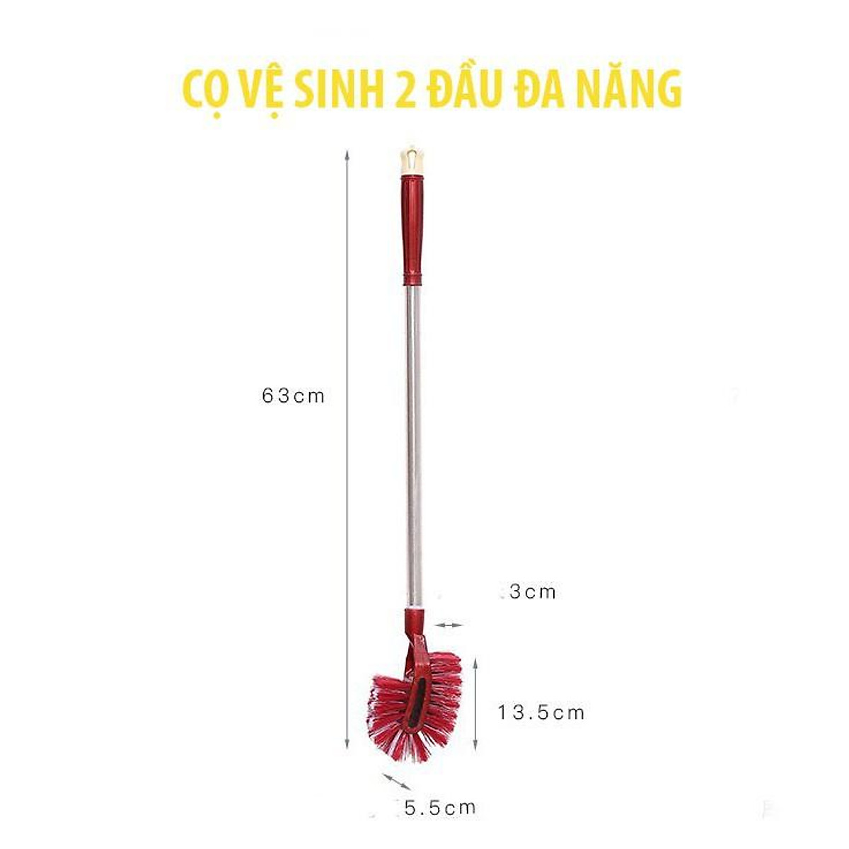 Dụng Cụ Vệ Sinh Toilet 2 Đầu Thân Inox Dài 62cm