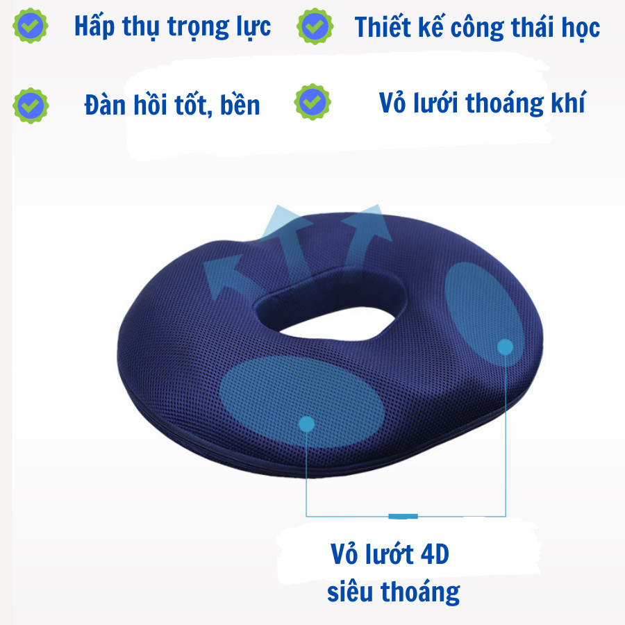 Gối ngồi lót mông y tế chống trĩ, đau xương cụt, ê mỏi mông cho dân văn phòng, lái xe, thu ngân, sinh viên - Hàng nhập khẩu