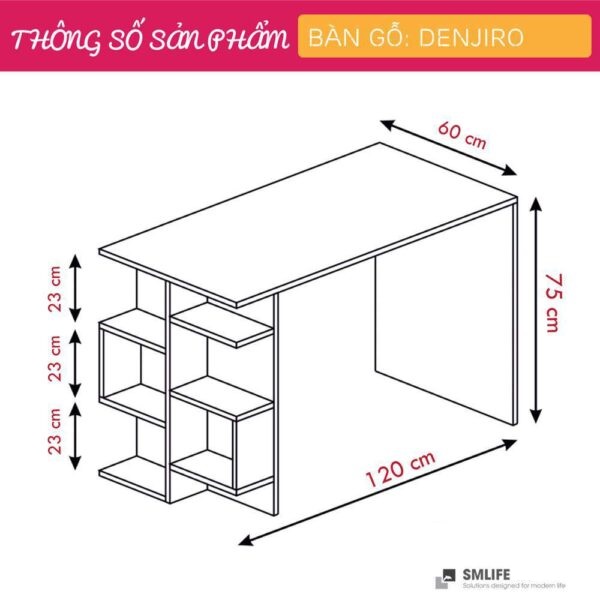 Bàn làm việc, bàn học gỗ hiện đại SMLIFE Denjiro | Gỗ MDF dày 17mm chống ẩm | D120xR60xC75cm