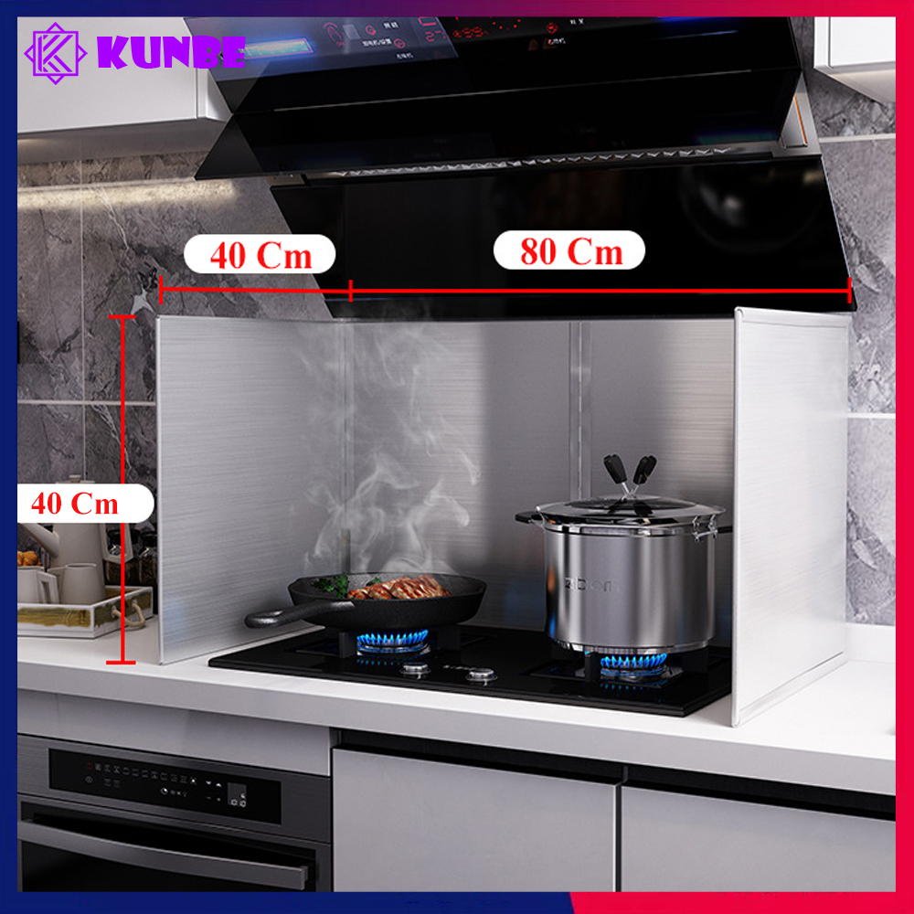 Tấm Chắn Gió Bếp Chống Văng Dầu Mỡ Kunbe Chất Liệu Inox 304 Chắc Chắn Bền Đẹp, Chắn Gió Hiệu Quả - Bếp Đôi Cao 40 Cm - Bo Viền Kim Loại