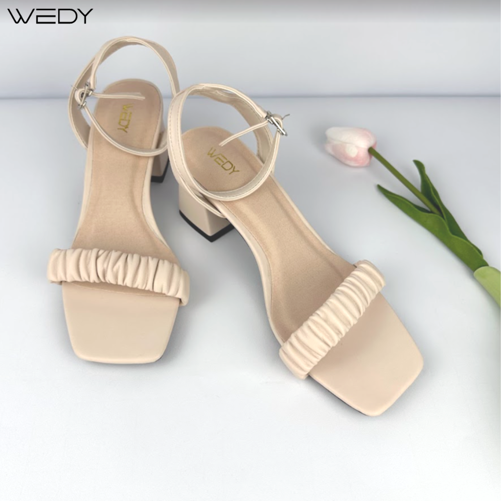 [HÌNH THẬT]Giày Sandal Cao Gót Nữ Gót Vuông 5 Phân, Xăng Đan Cao Gót Mũi VuôngMàu Đen WD2308