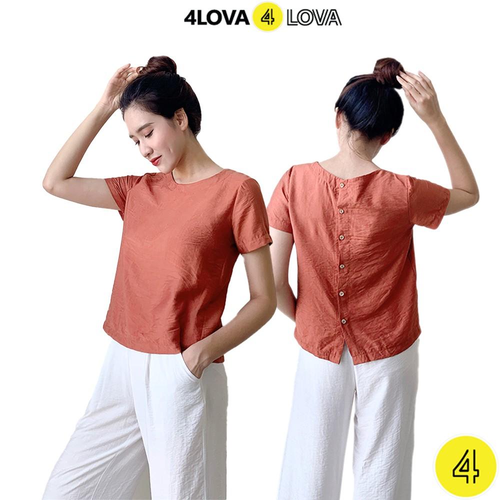 Set quần áo nữ 4LOVA quần culotes ống suông rộng phối áo cộc tay cúc sau chất đũi lụa cao cấp