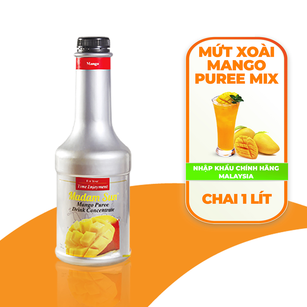 Mứt trái cây pha chế Madamsun vị Xoài (Mango Puree Mix) chai 1L - Hàng nhập khẩu Malaysia