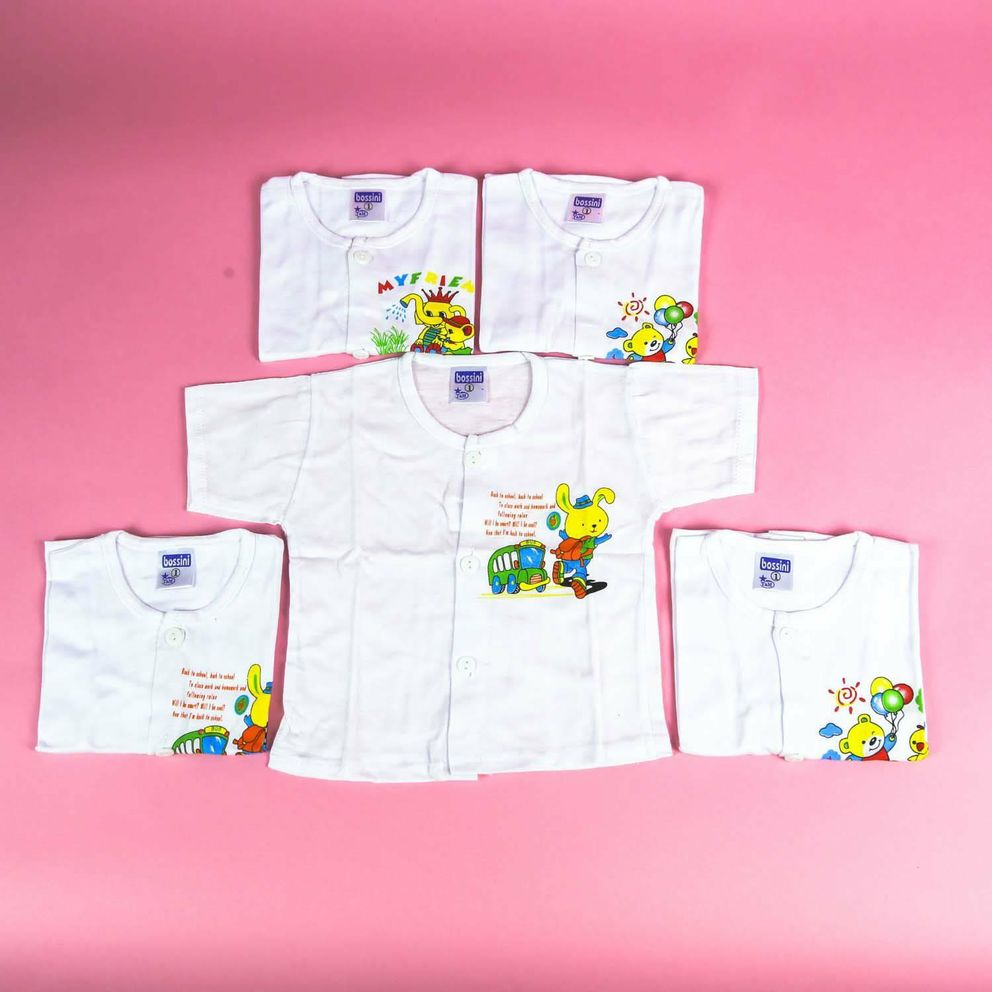 Set 5 Bộ quần áo ngắn tay cúc giữa 100%cotton  màu trắng cho bé từ 5-17 kg