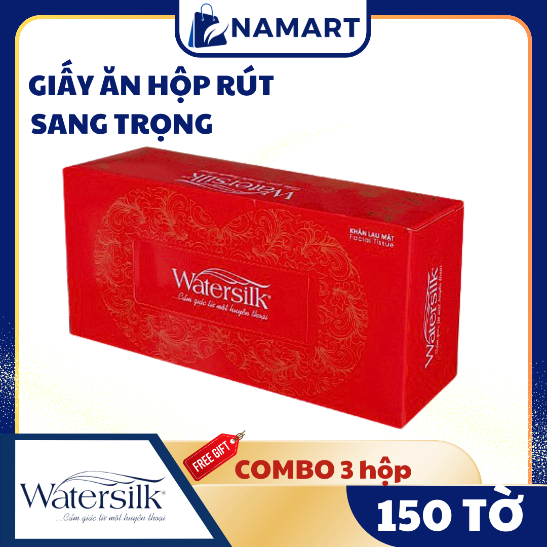 Khăn hộp Watersilk đỏ sang trọng 150 tờ/hộpx 3 lớp, kích thước 200x210mm- mã W103- 100% Bột giấy nguyên sinh - Hàng chính hãng.