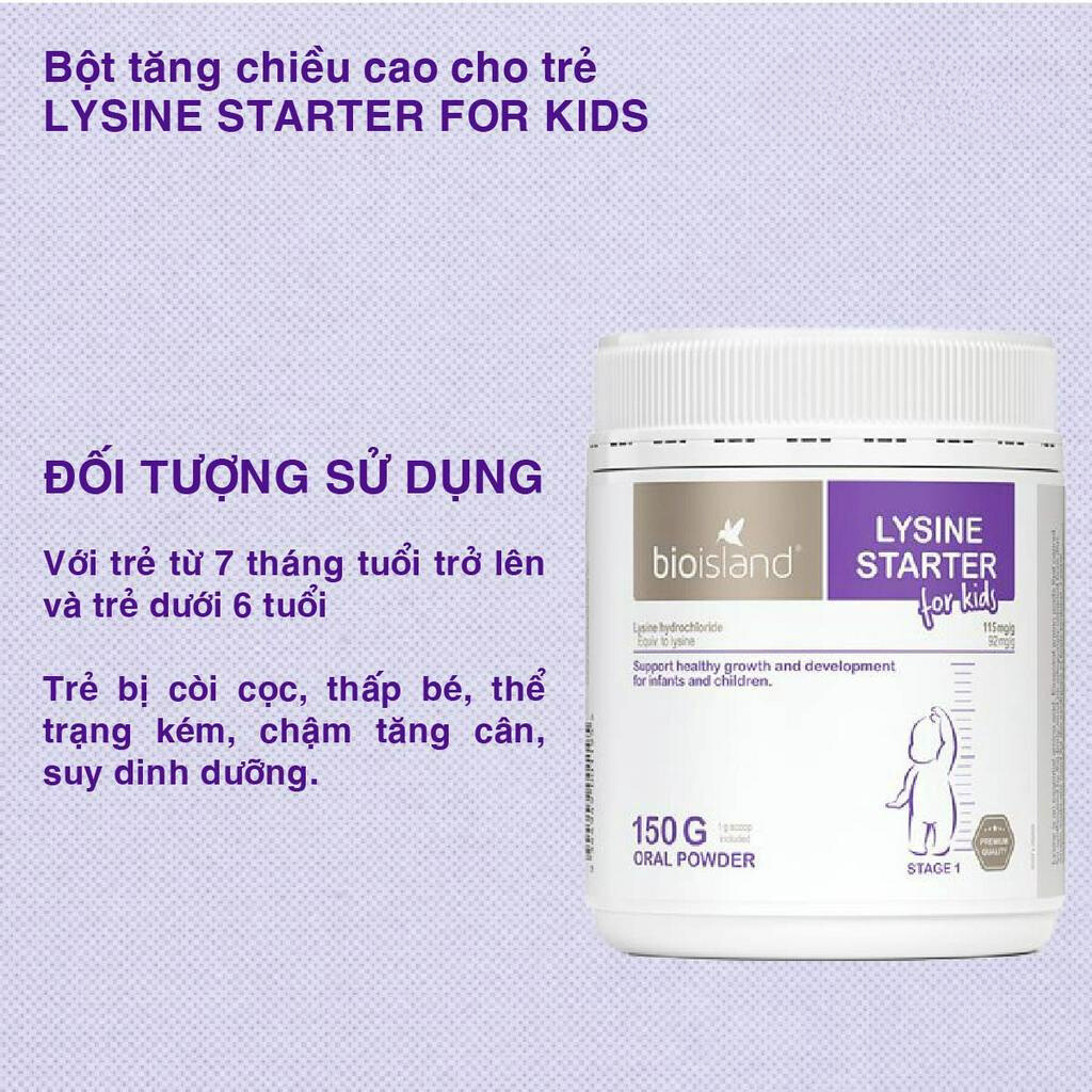 Bột Lysine giúp bé tăng chiều cap Bio Island Starter 150g của Úc giúp bé phát triển toàn diện, cao lớn, khỏe mạnh