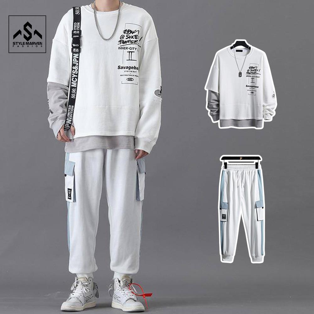 Bộ quần áo nỉ nam STYLE MARVEN áo layer 2 màu phối jogger túi bo ống năng động thời trang - SET NAM 90000155