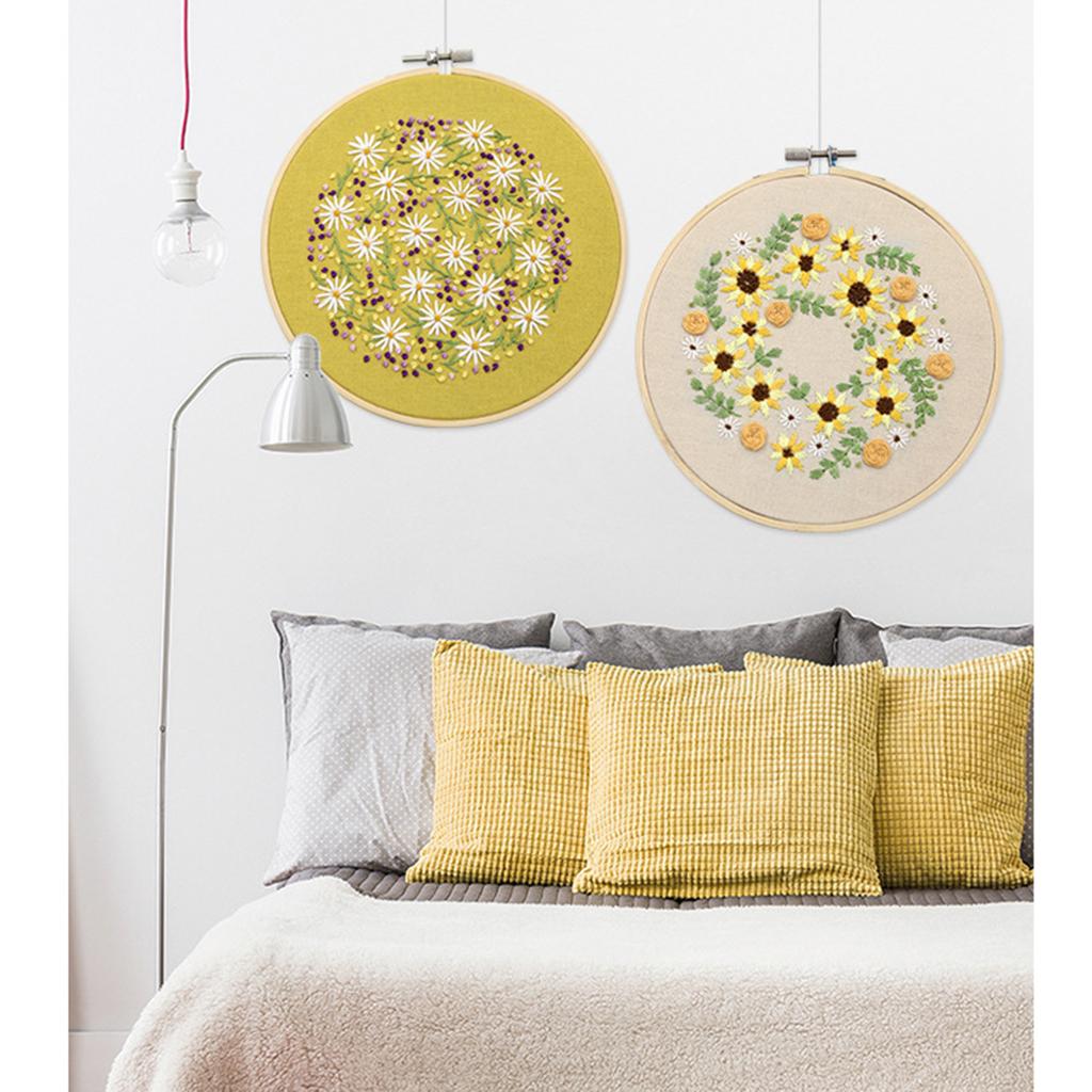 Embroidery Hoop Kids Adult Cross Stitch Threads Kits Flower Leaves, 2 Styles