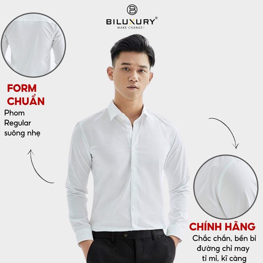 Áo sơ mi nam trắng dài tay Biluxury basic trơn phom regular vải sợi sồi cao cấp 6SMDB120TRK