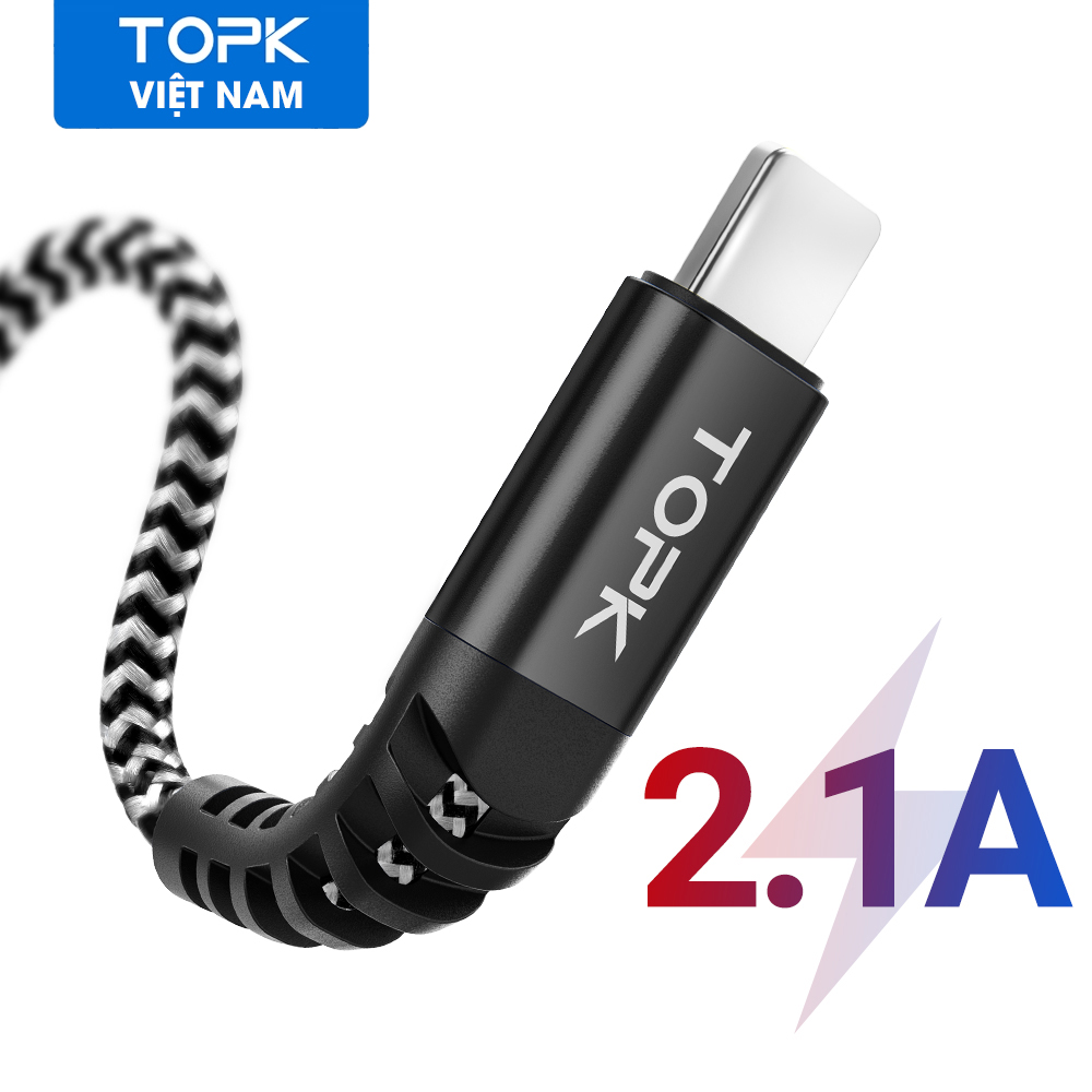 [HÀNG CHÍNH HÃNG] Cáp sạc bện Nylon TOPK AN42 USB -Iphone dây cáp sạc cho IP 11 Pro Max XS Max 8 7 6 Plus 5 5S iPad - Phân phối bởi TOPK VIỆT NAM