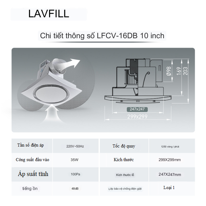 Quạt Hút Âm Trần Tech 30Q LFCV-16D