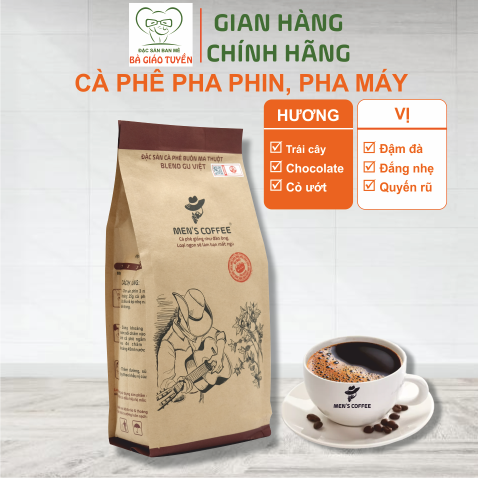 1kg Cà Phê Men's Coffee Dòng BLEND GU VIỆT Thượng Hạng Vị Đậm Đà, Đắng Nhẹ, Mùi Thơn Quyến Rũ.