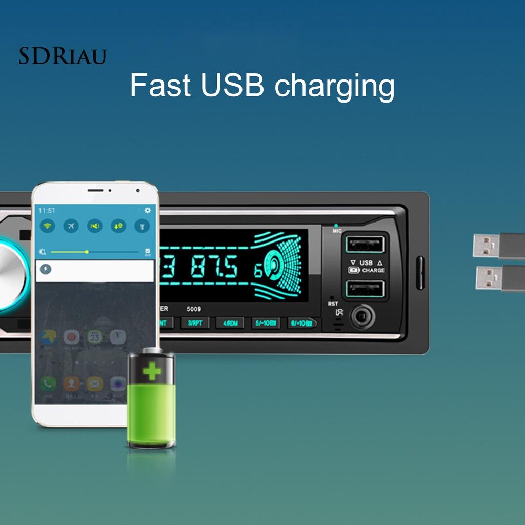 *QCDZ* 5009 12V Car MP3 Player Fast Charging Dual USB Bluetooth Speaker Colorful Radio Player for Vehicles