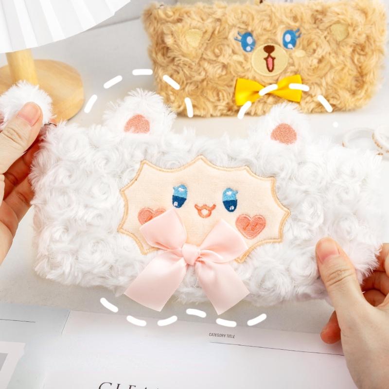 1 Túi Đựng Bút / Mỹ Phẩm Có Khóa Kéo Hình Chú Cừu Nhồi Bông Dễ Thương Cho Học Sinh