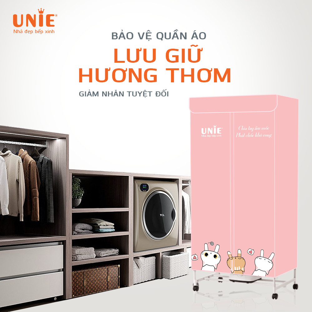 Tủ sấy quần áo 2 tầng Unie 666 ông suất 1500W đa chức năng bảo hành 1 năm