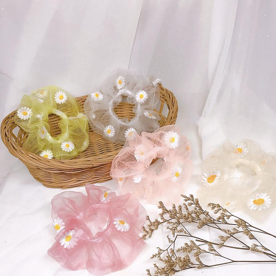 Combo 5 dây buộc tóc Scrunchies hoa cúc thêu