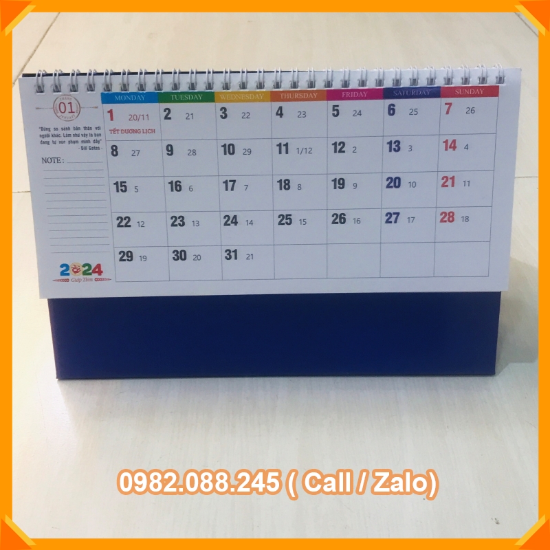 Lịch để bàn2024có ngày âm khổ 24*16cm _