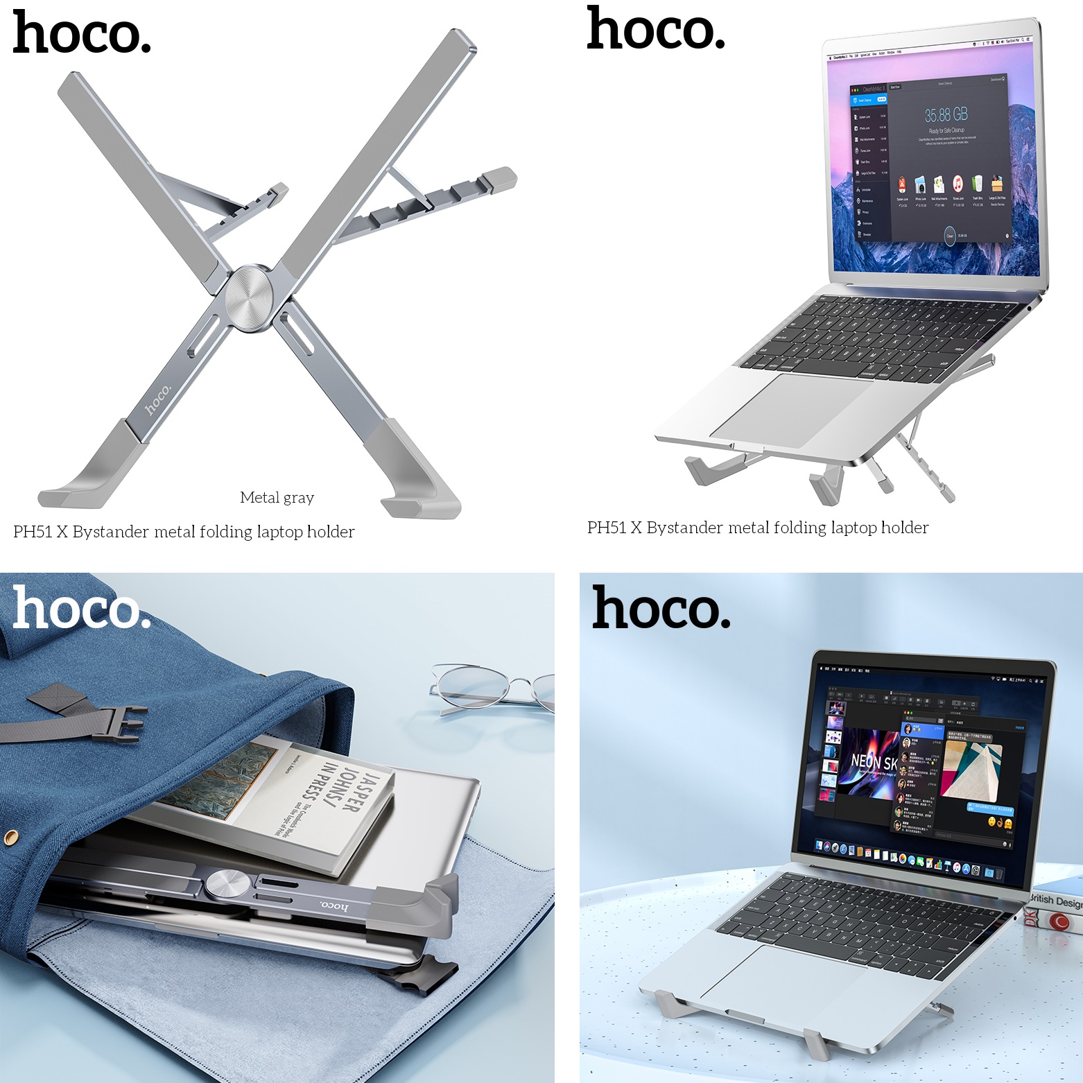 Giá đỡ kệ nâng cho laptop hợp kim nhôm có thể xếp gọn 5 mức nâng hoco PH51 _ hàng chính hãng