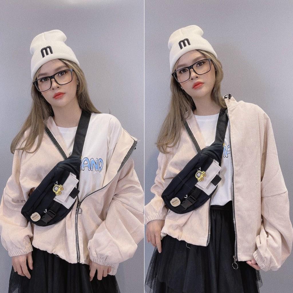 Áo Khoác Nhung THIFU FASHION Nhung Gân Mềm Mịn Tay Phồng Trơn Dây Kéo Khoe Tròn Không Túi