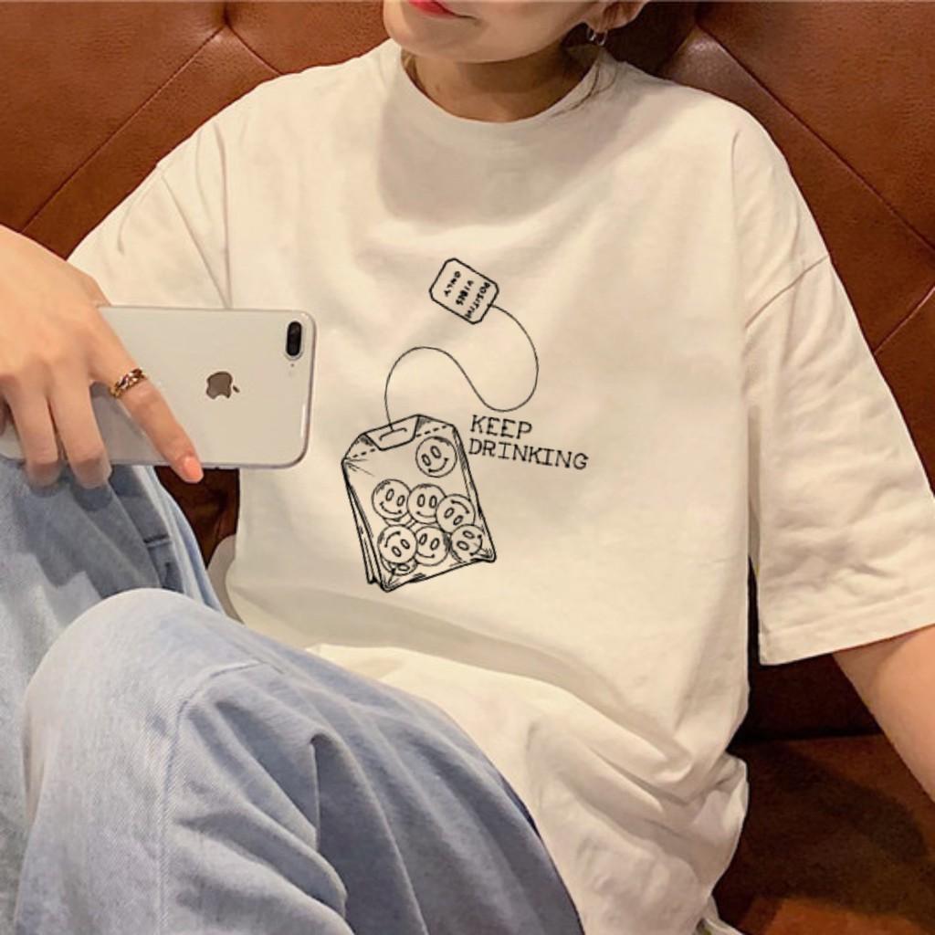 Áo thun tay lỡ KEEP DRINKING phông Unisex nam nữ tee oversize form rộng pull Ulzzang Streetwear Hàn Quốc vải mềm