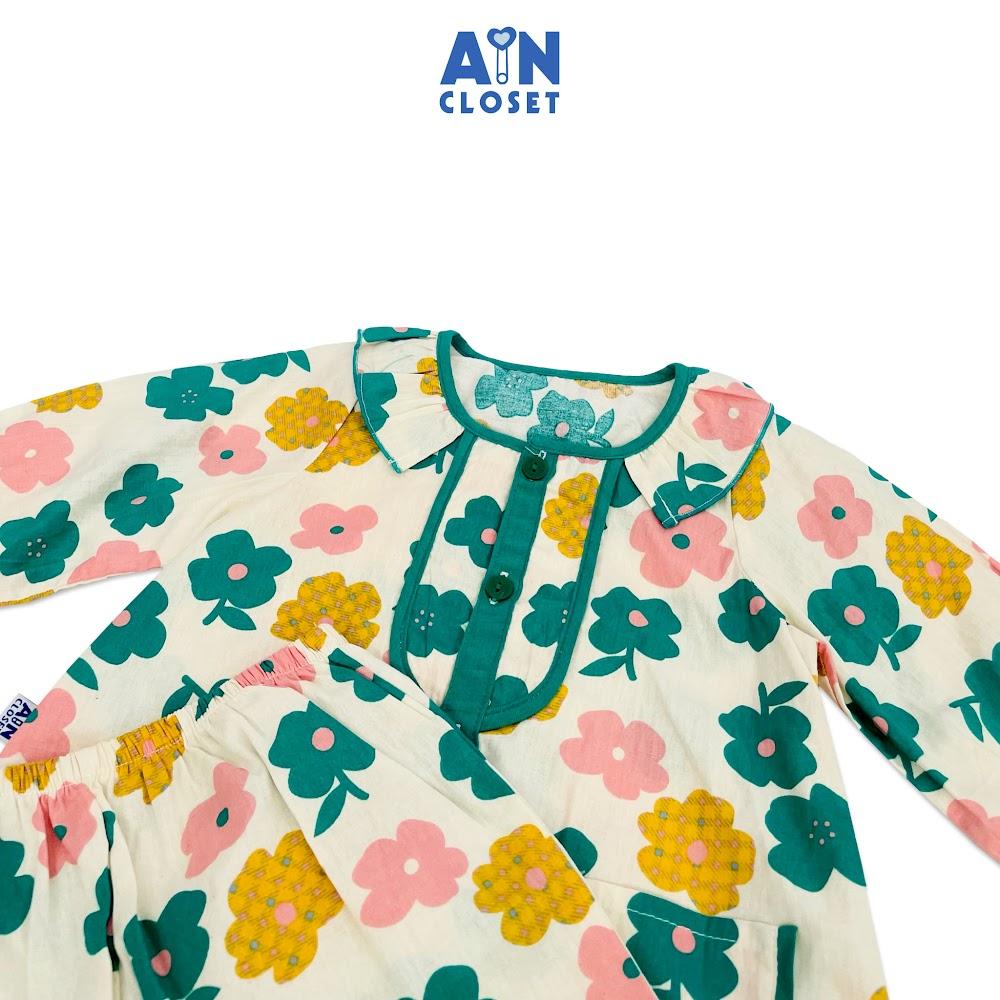 Bộ quần áo dài bé gái họa tiết Hoa Xanh cotton - AICDBGDZE0QG - AIN Closet