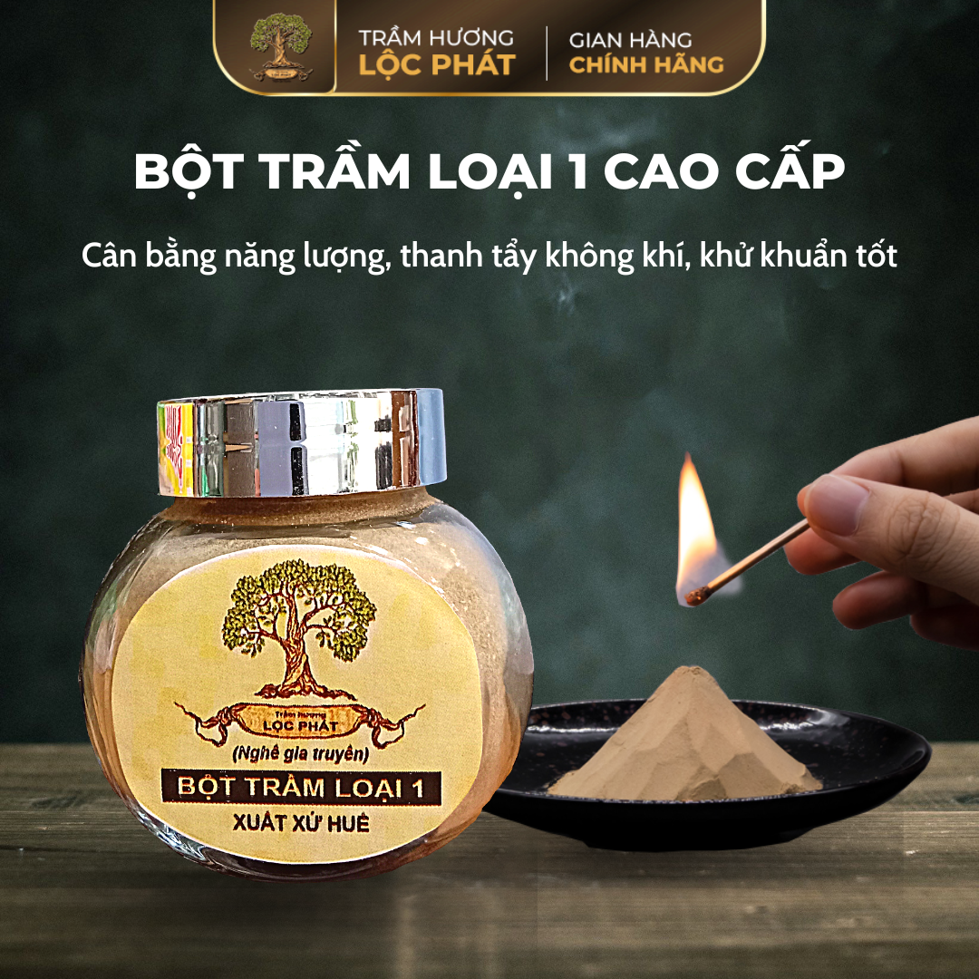 Bột Trầm Hương Tự Nhiên Trầm Xông Nhà Cửa Trầm Hương Lộc Phát Cao Cấp Loại 1-Hộp 10g