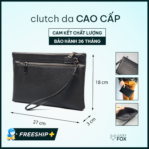 Clutch nam da bò, Clutch cầm tay nam CL147 - BH 3 năm kích thước 27x18x3 cm