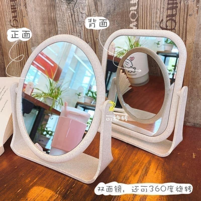 Gương Trang Điểm Để Bàn 2 Mặt Xoay 360 Độ Chất Liệu Lúa Mạch