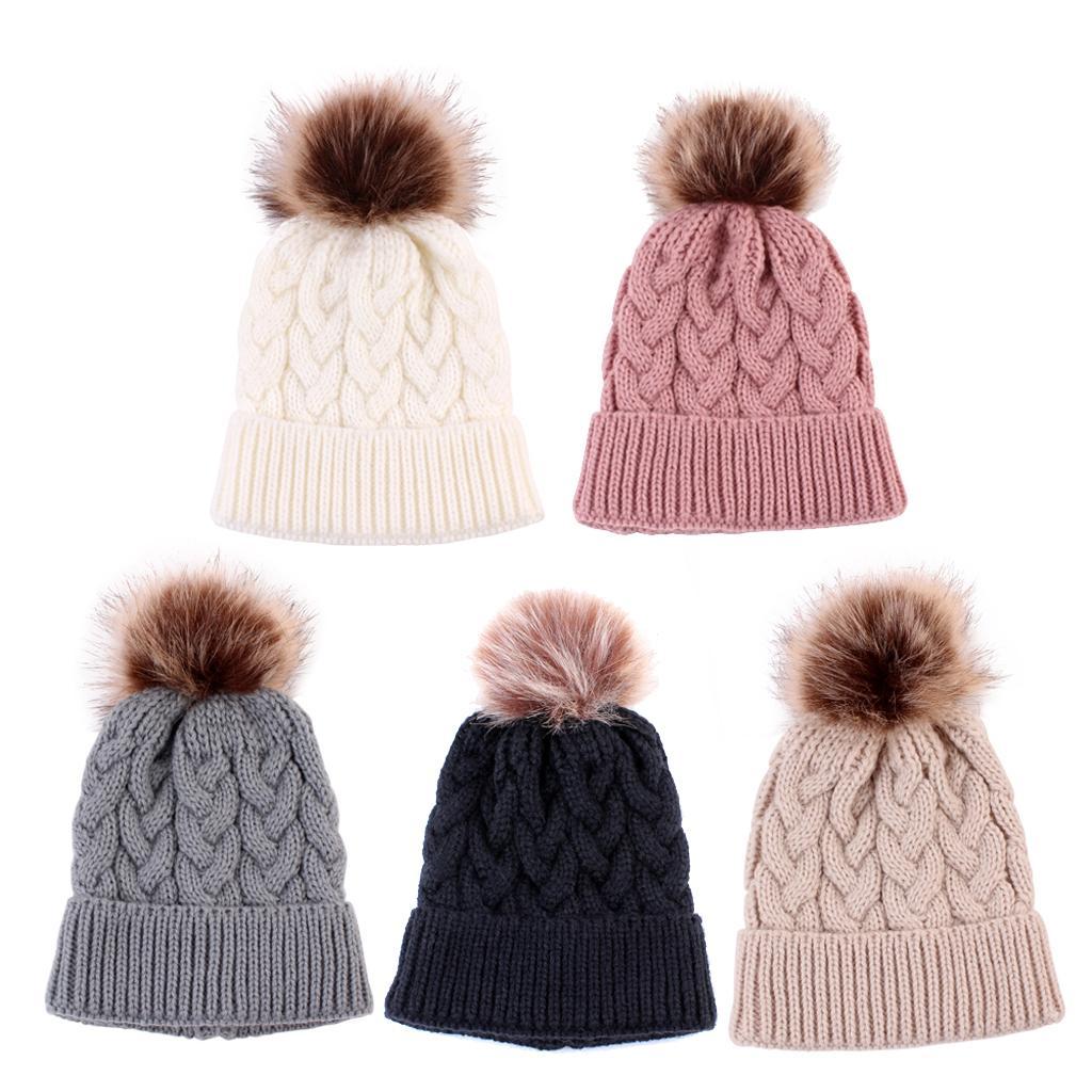 Winter Warm Baby Girls Boys Crochet Knitted Hairball Caps Children Beanie Hat