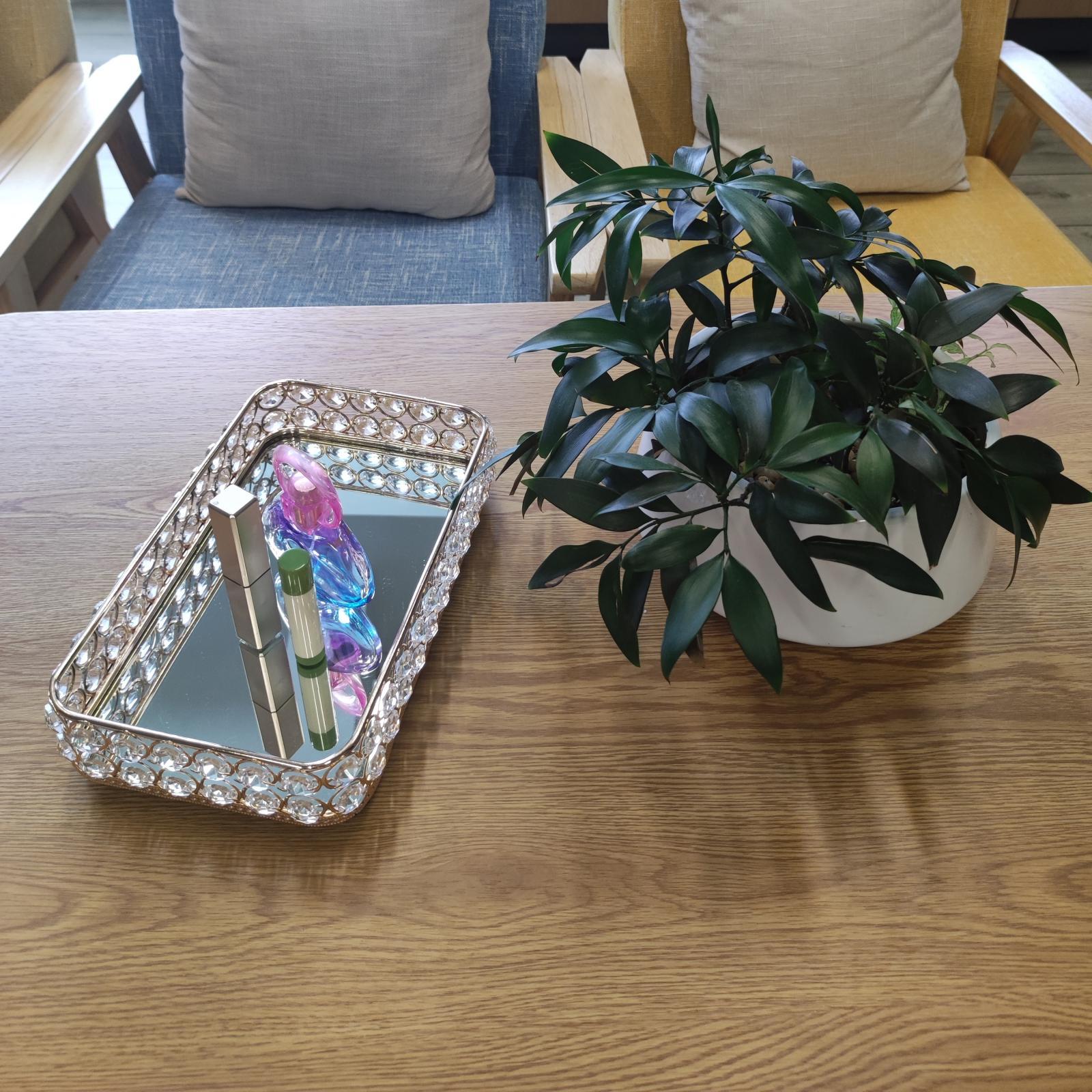 Mirrored Crystal Cosmetic Makeup Tray Jewelry Trinket Tray Organizer Home Bathroom Decor for Cosmetic Perfume Bottle Makeup Storage Organizer