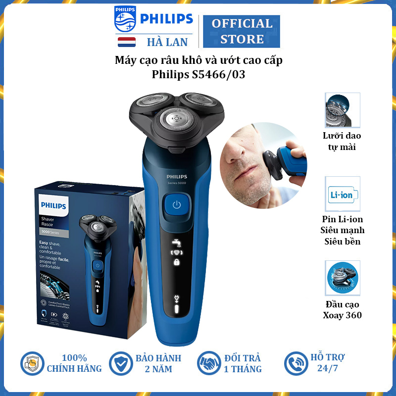 Máy cạo râu khô và ướt thương hiệu cao cấp Philips Hà Lan S5466/03 - Hàng Nhập Khẩu