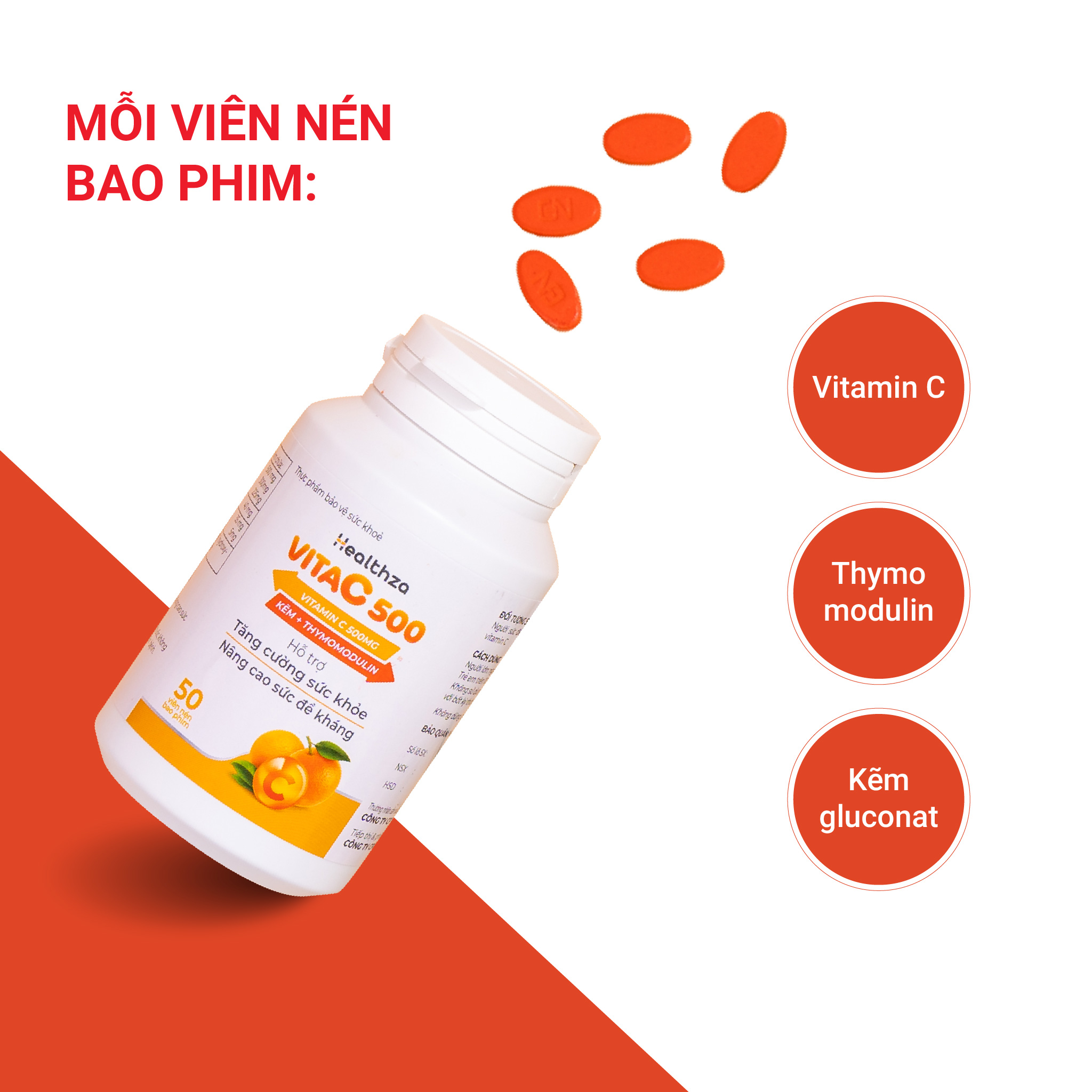 Viên uống VitaC 500 bổ sung Vitamin C Hộp 1 lọ 50 viên
