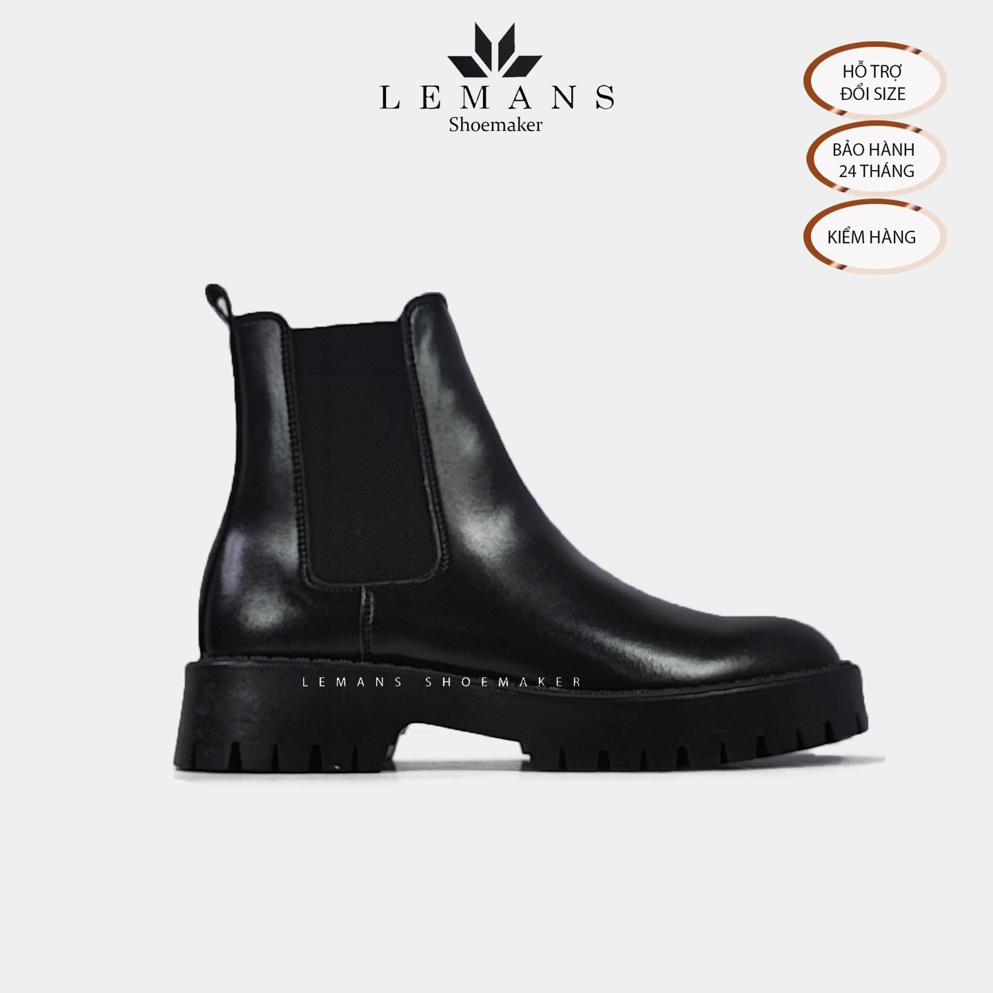 Boots LeMans CHK02 Giày da bò Chelsea Boots đế Chunky, đế chunky, bảo hành 24 tháng